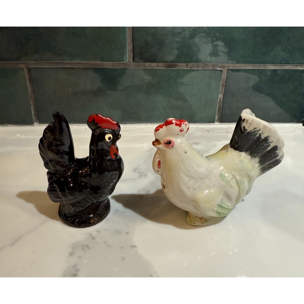 Vintage American Atelier Rooster and Hen Ceramic Salt and Pepper Shakers Japan
